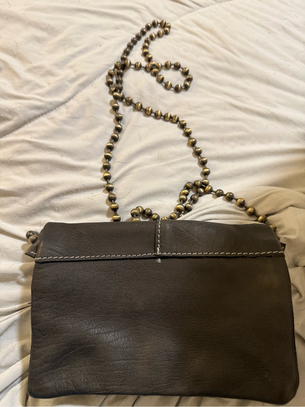 Free People Leather Crossbody Bag with Beaded Chain Strap - Grey